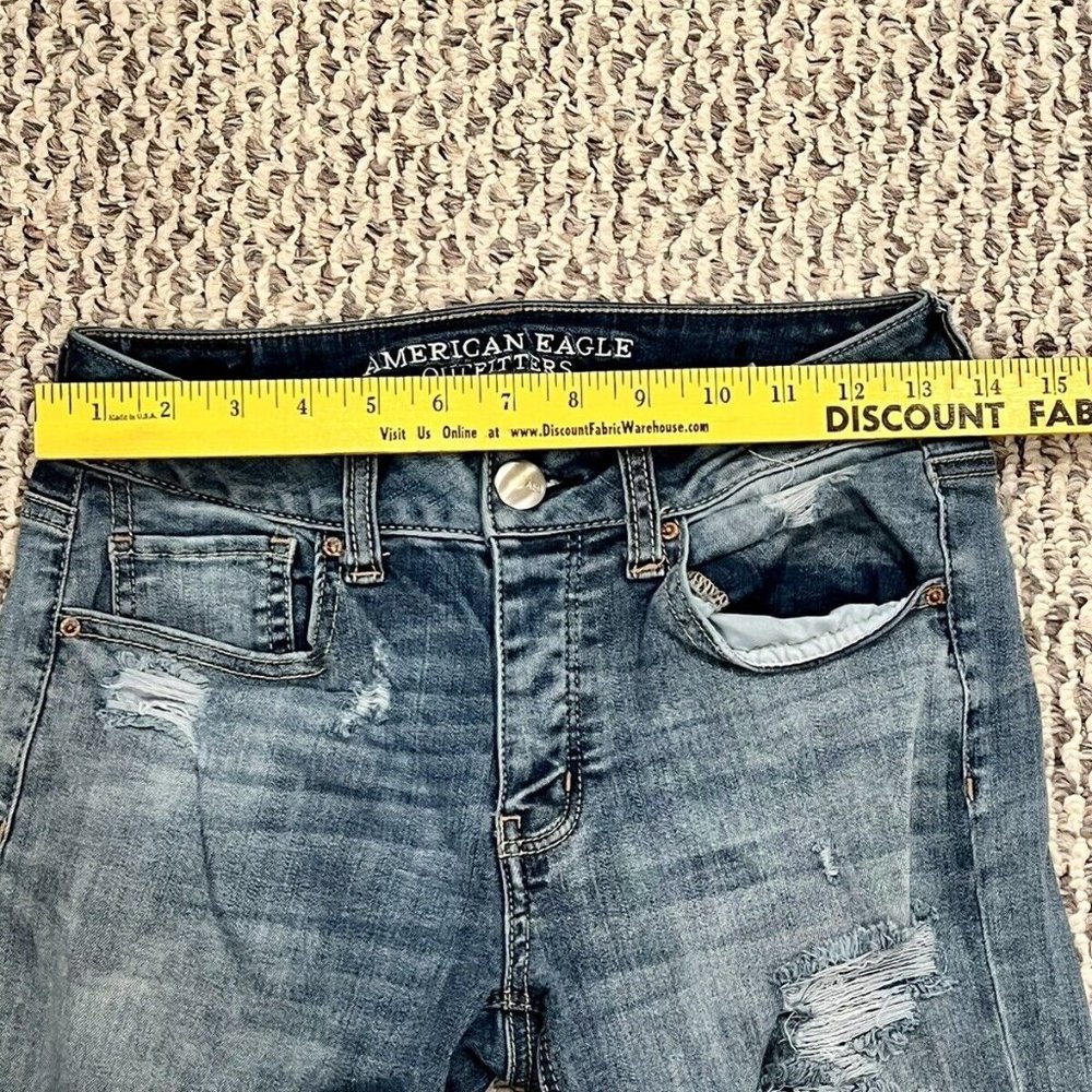 American Eagle AEO Denim Jeans Women's Size 0 Super Stretch Ripped 5 Pockets - Picture 8 of 9